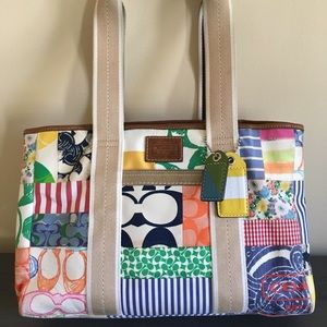 Authentic Coach canvas tote with leather trim